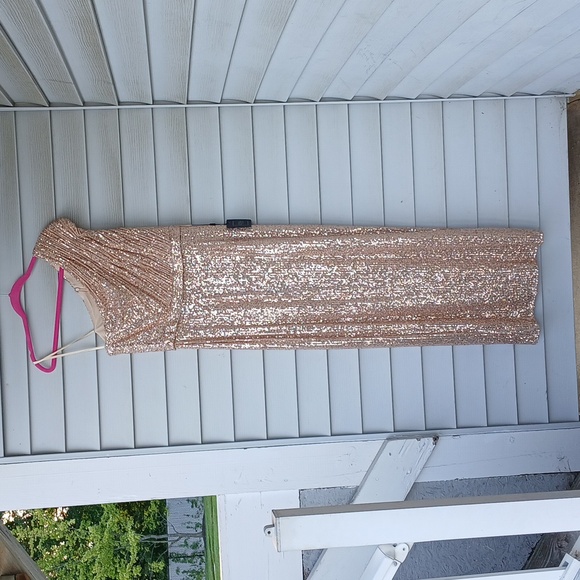 Mac Duggal Sequined Ruched One Shoulder Gown